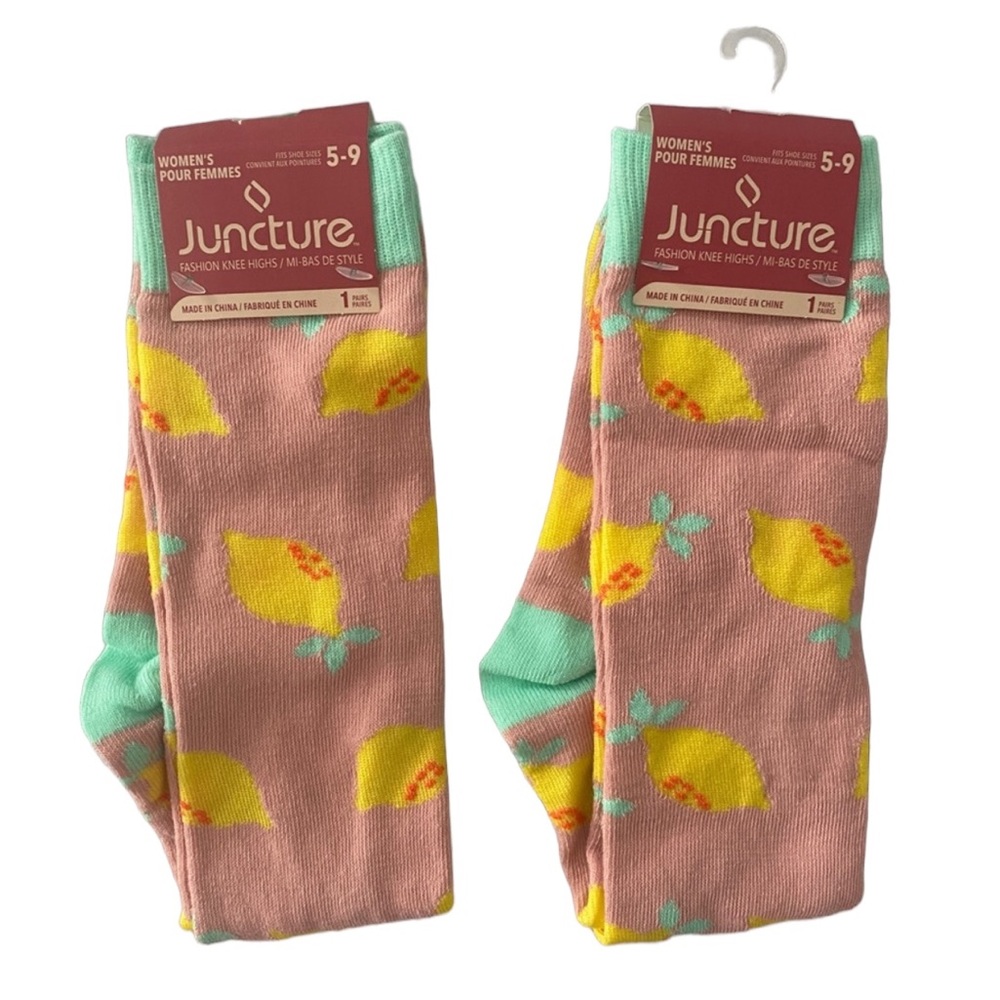 2 Pairs‎ Lemon Print Fashion knee High Socks